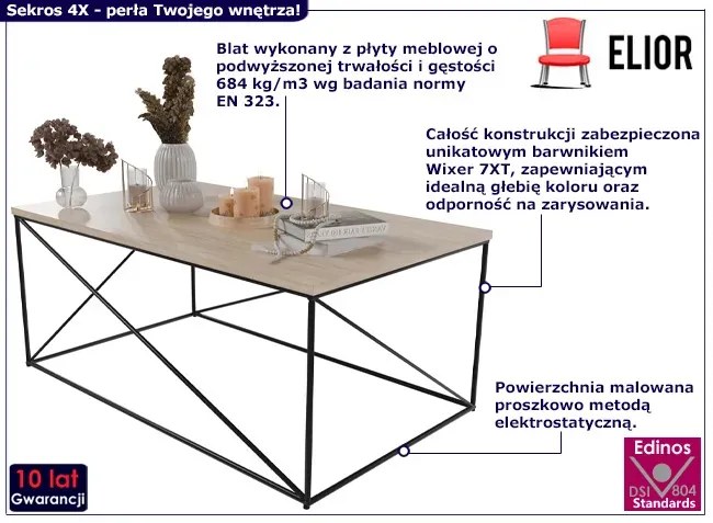 Nowoczesny stolik kawowy czarny + dąb sonoma Lupeli