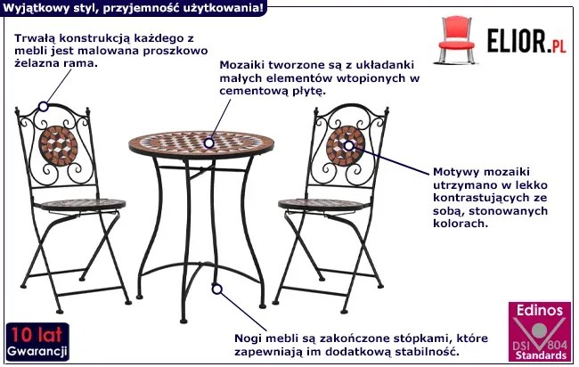 3-cz. ceramiczny, terakotowy zestaw mebli bistro S0-R57