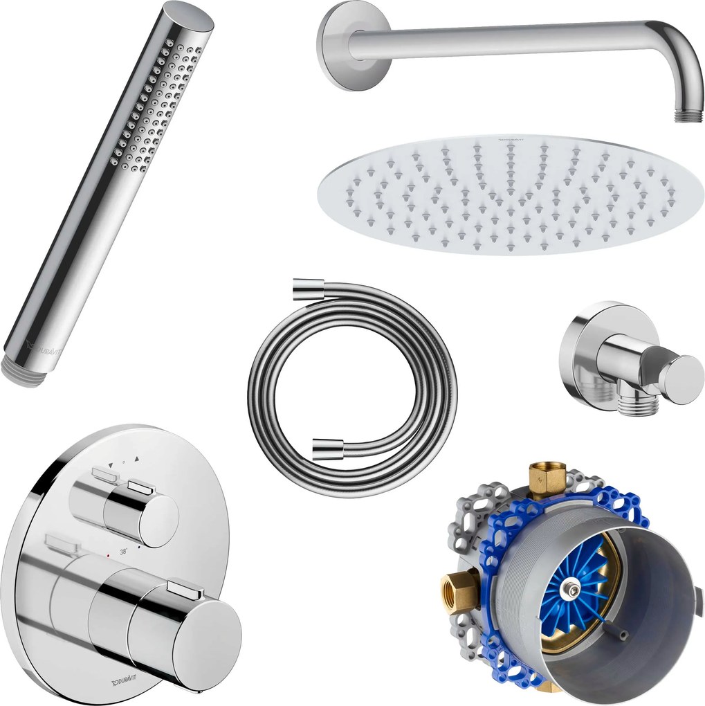 Podtynkowy system prysznicowy Duravit z termostatem i deszczownicą
