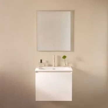 Zestaw Wiszących Mebli Łazienkowych Zintegrowany Z Umywalką Macrae Biała & Prostokątna Lampa Led I - Sklum