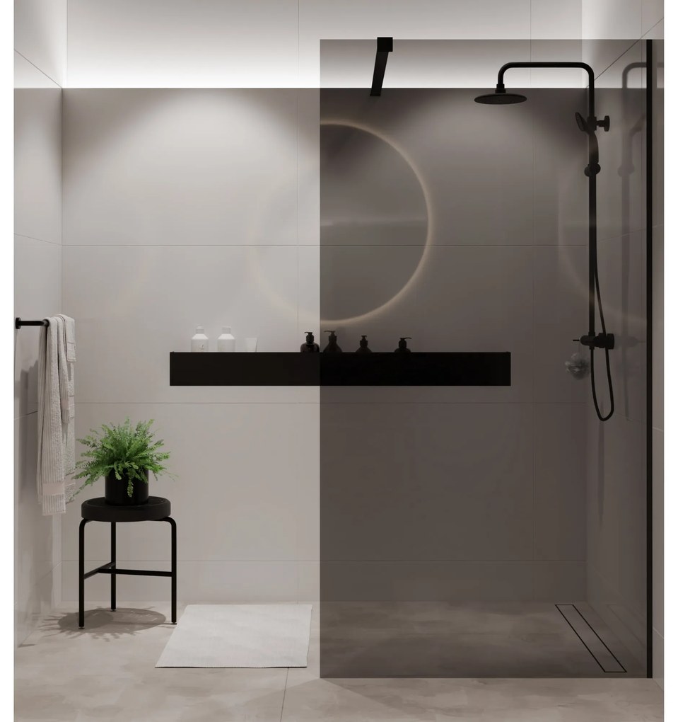 Ścianka prysznicowa WALK IN FIX grafitowa prostokątna 8 mm Molis Classic Grafit MASSI | rożne rozmiary : Kolor profili kabiny - złoty, Szerokość ścianki - 80 cm, Typ montażu - WALK in FIX (Do ściany)