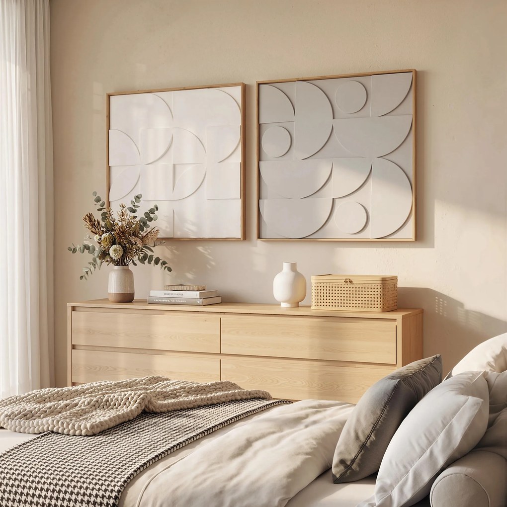 HOMCOM Dekoracja ścienna 3D 2-częściowy zestaw geometryczna dekoracja ścienna nowoczesna do salonu, przedpokoju, 80 x 3,5 x 80 cm, biały | Aosom PL