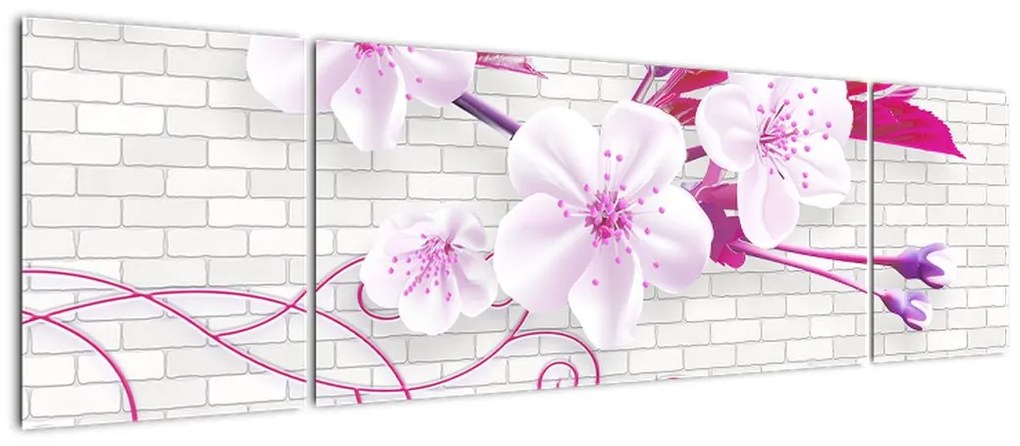 Obraz gałązki z kwiatami (170x50 cm)