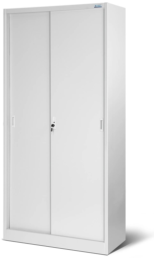Szafa biurowa metalowa z drzwiami przesuwnymi szara, 900x1850x400 mm: KUBA