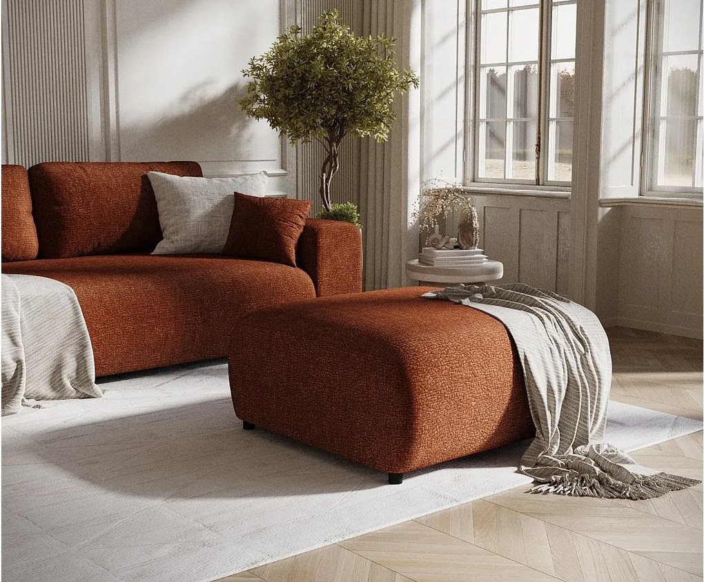 Puf w tkaninie szenilowej Zanzibar - 88x88 cm - miedziany