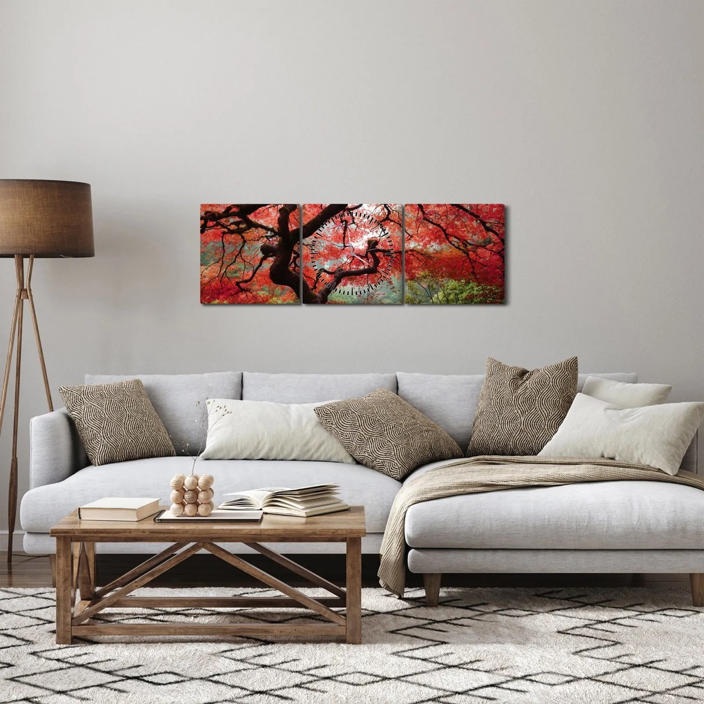 Obraz czerwonego klonu japońskiego, Portland, Oregon (z zegarem) (90x30 cm)