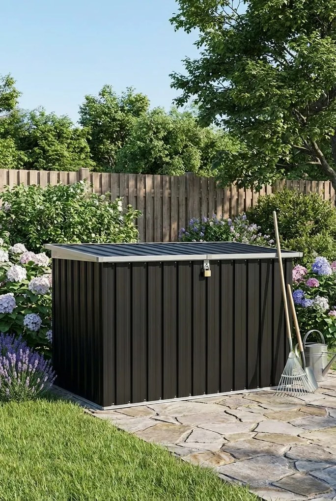 Czarna zamykana skrzynia do ogrodu S5-H84
