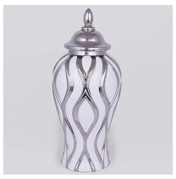 Słoik ceramiczny 35x18,5 cm srebrny/biały