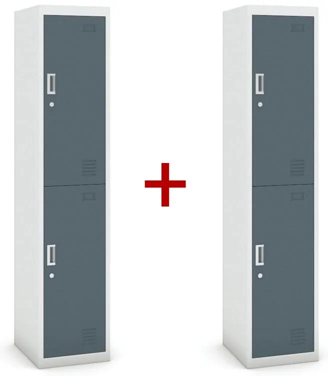 Szafka ubraniowa dwudrzwiowa 1+1 GRATIS, demontaż, zamek cylindryczny, szara/ciemnoszara