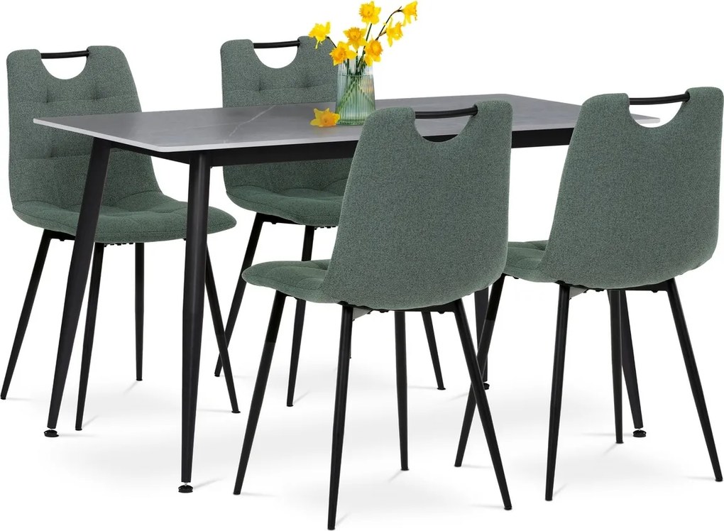 Zestaw jadalniany z blatem ceramicznym i 4 krzesłami, zielony