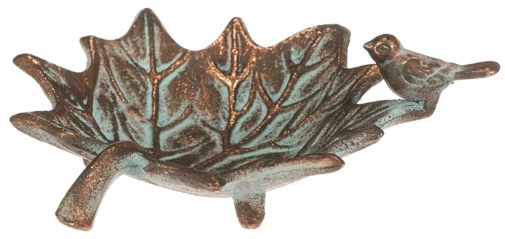 Metalowa pićka Liść klonu z ptaszkami Romance, 17x 16 x 6 cm, miedziana