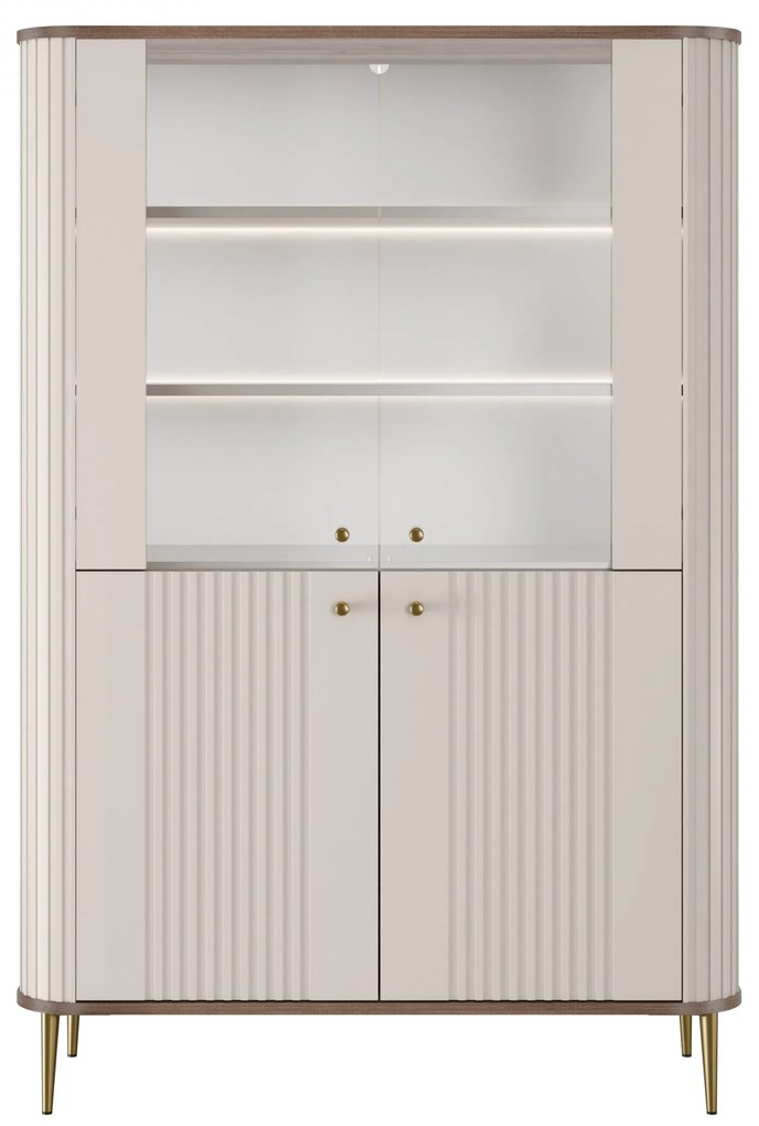 Witryna Vesper 103 cm czterodrzwiowa - kaszmir / orzech / złote nogi