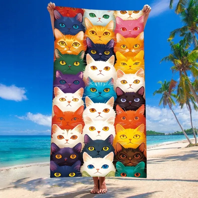 Ręcznik plażowy MEOW 100x180 cm kolorowy, 100% mikrofibra