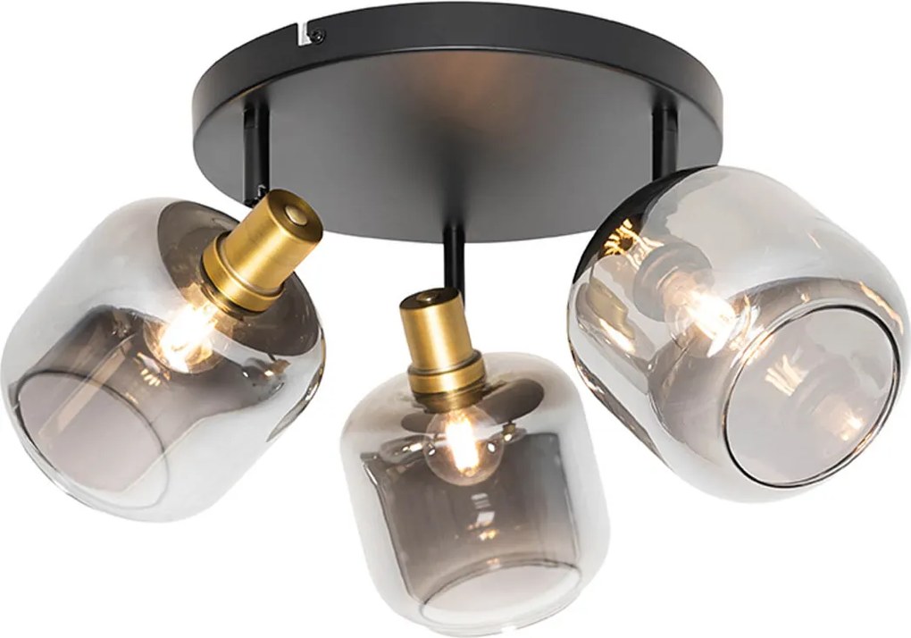 Inteligentny reflektor sufitowy czarny ze złotem i dymionym szkłem w komplecie z 3 Wi-Fi P45 - Zuzanna