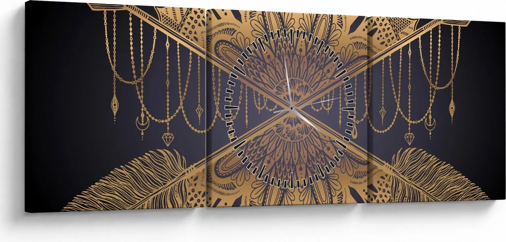 Obraz - Złota mandala ze strzałkami (z zegarem) (90x30 cm)