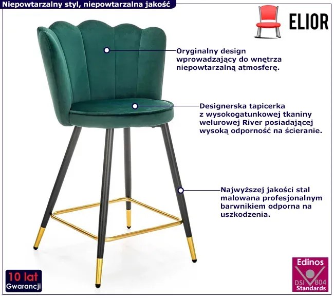 Zielony nowoczesny hoker tapicerowany welurem C9-P80