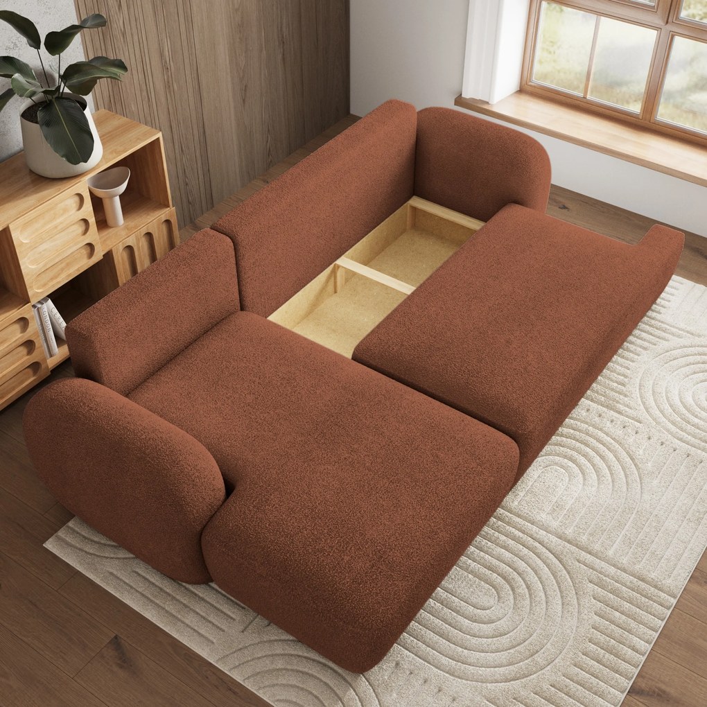Masseno Narożnik MODENZA z funkcją spania i pojemnikiem na pościel Narozniki L, Rozkładana sofa - Ceglasty, NOW OR NEVER 54