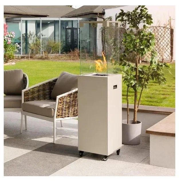 Planika Faro GAS - zewnętrzny gaz Kominek 142x36 cm 8kW biały + pokrowiec ochronny