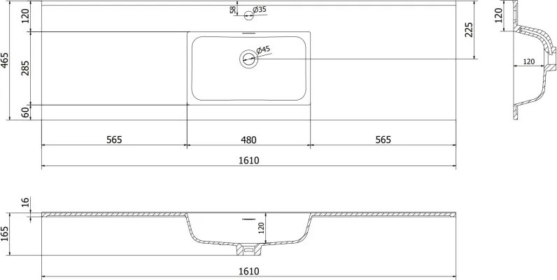 Mexen Otis umywalka wpuszczana w blat 161 x 46,5 cm, biała połysk - 25181600