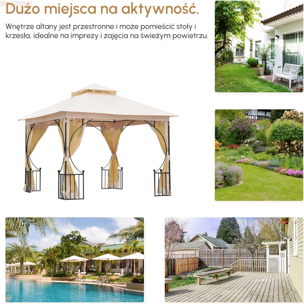 Altana ogrodowa 3x3m podwójny daszek imprezowy pawilon namiot okolicznościowy łatwy montaż biały czarny | Aosom PL