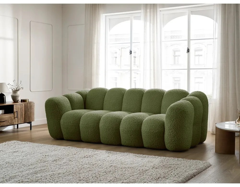 Zielona sofa z materiału bouclé 232 cm Hippolyte – Bobochic Paris