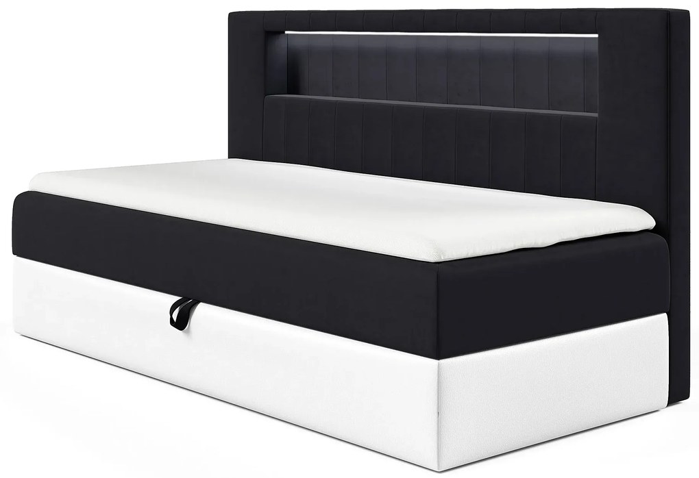 Czarne pojedyncze łóżko kontynentalne z pojemnikiem 3 rozmiary S1-M03