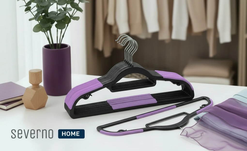 Zestaw wieszaków z antypoślizgową nakładką SOFTY 20 szt. czarno-fioletowe