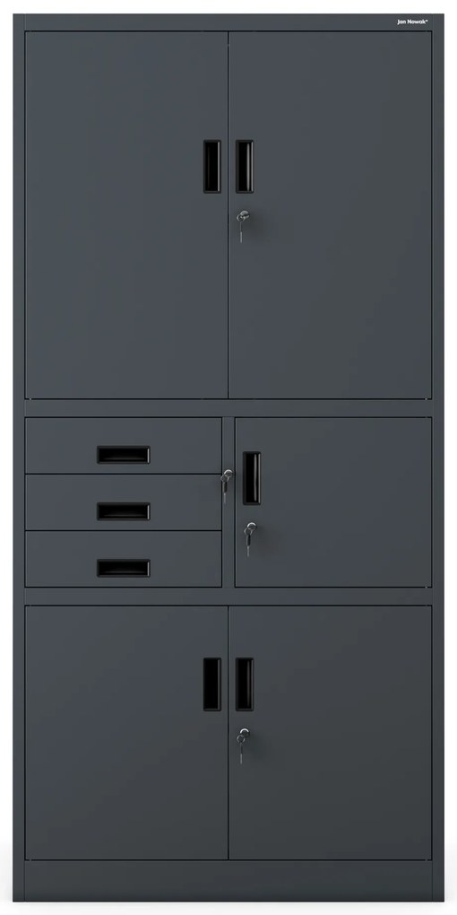 Biurowa szafa metalowa z sejfem na akta i dokumenty FILIP II, 900 x 1850 x 400 mm, antracytowa