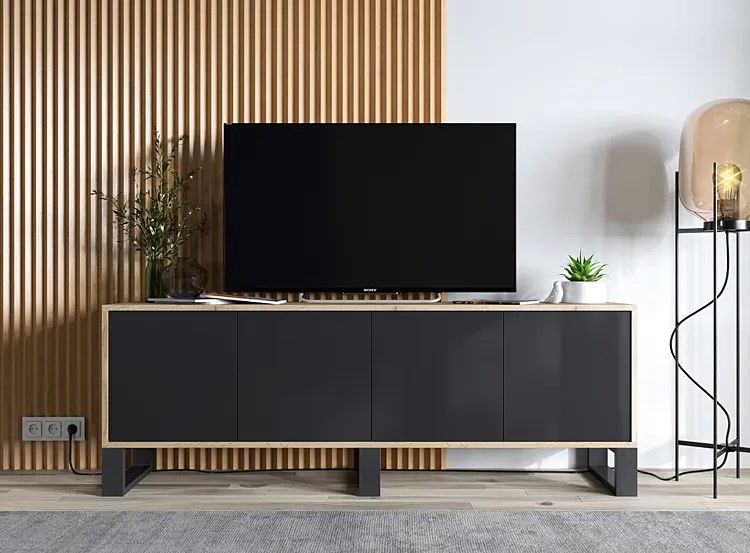 Szafka rtv dąb wotan + czarny C7-B77
