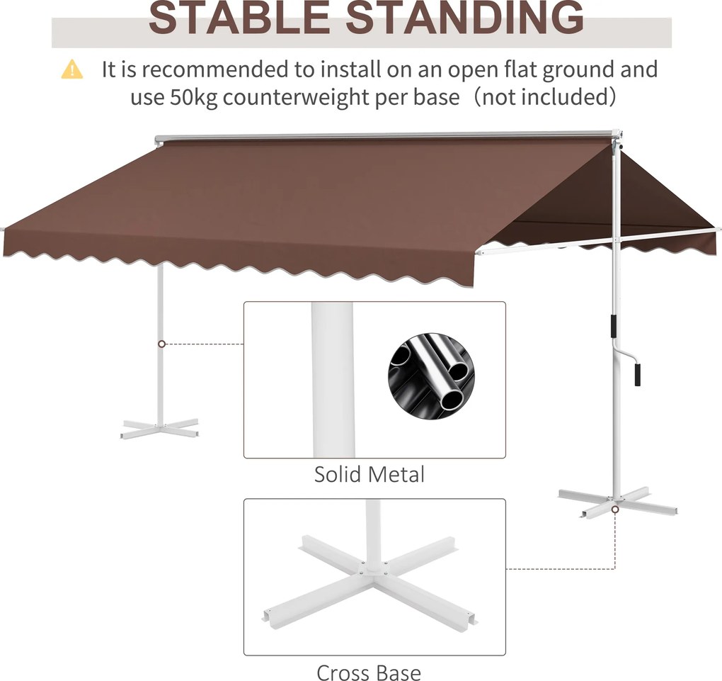 Outsunny Wolnostojąca Markiza 4,5x3,4m, regulacja kąta, korbka, konstrukcja metalowa, Kawa