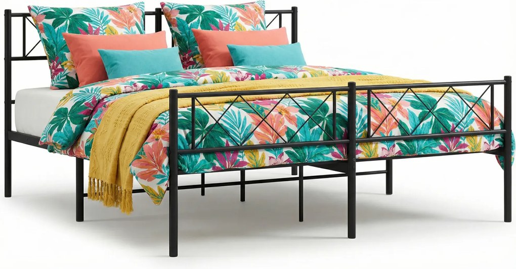 Czarne metalowe łóżko małżeńskie 160x200cm T1-E19