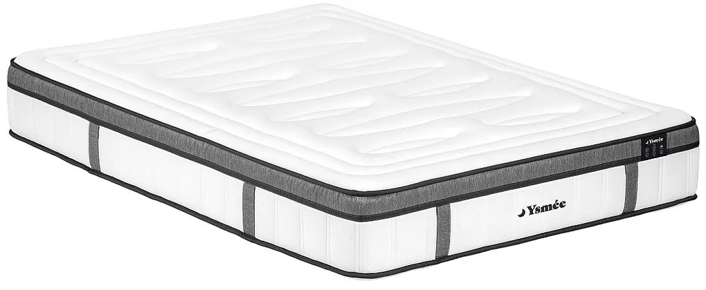 Zestaw 180 x 200 cm: łóżko ze skrzynią w kolorze jasnego drewna + materac hybrydowy ze sprężynami kieszeniowymi (7 stref) i pianką z pamięcią kształtu, grubość 30 cm – OLIANE by YSMÉE