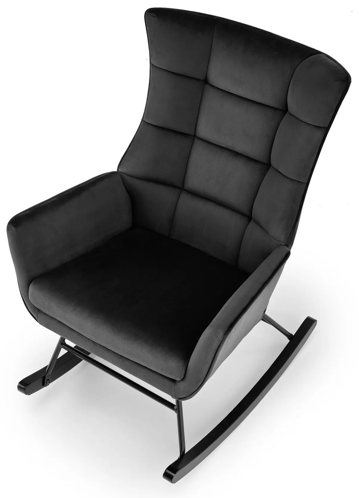 Fotel bujany, czarny, welur, na płozach BAZALTO
