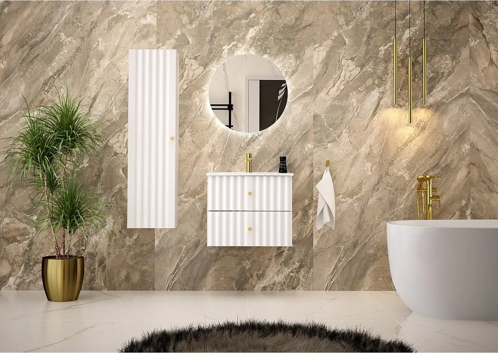 Biała Szafka Łazienkowa pod Umywalkę 60cm Ryflowane Fronty Aqua