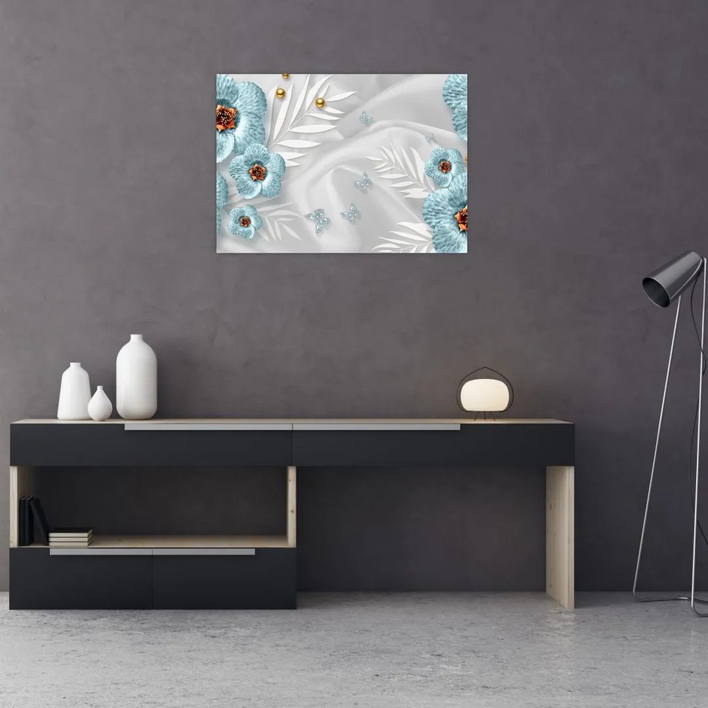 Obraz - 3D niebieskie kwiaty (70x50 cm)