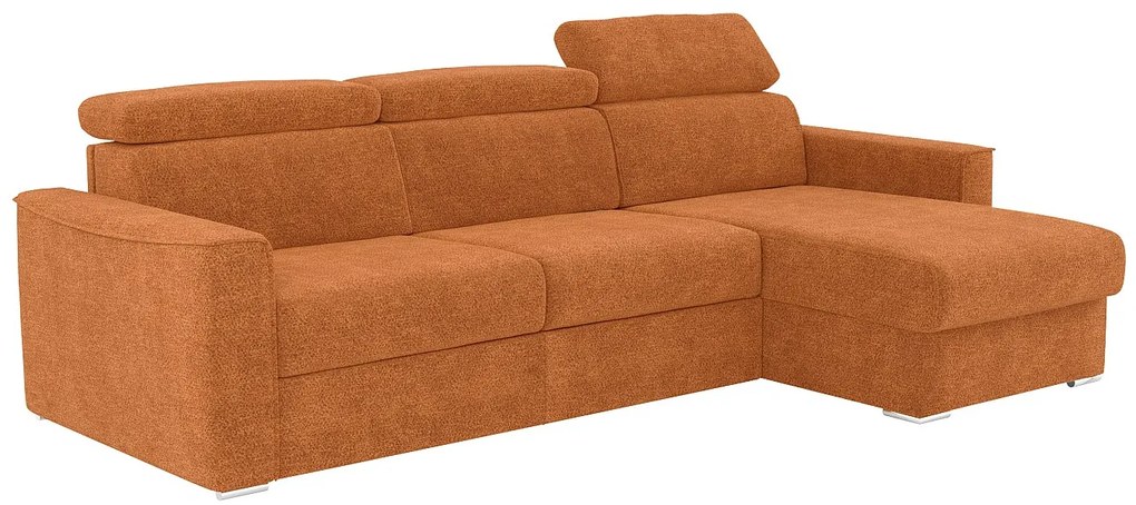 Kanapa narożna dwustronna rozkładana typu express z tkaniny szenilowej terakota - Spanie na szerokich listwach 140 cm - Materac 14 cm VIZIR