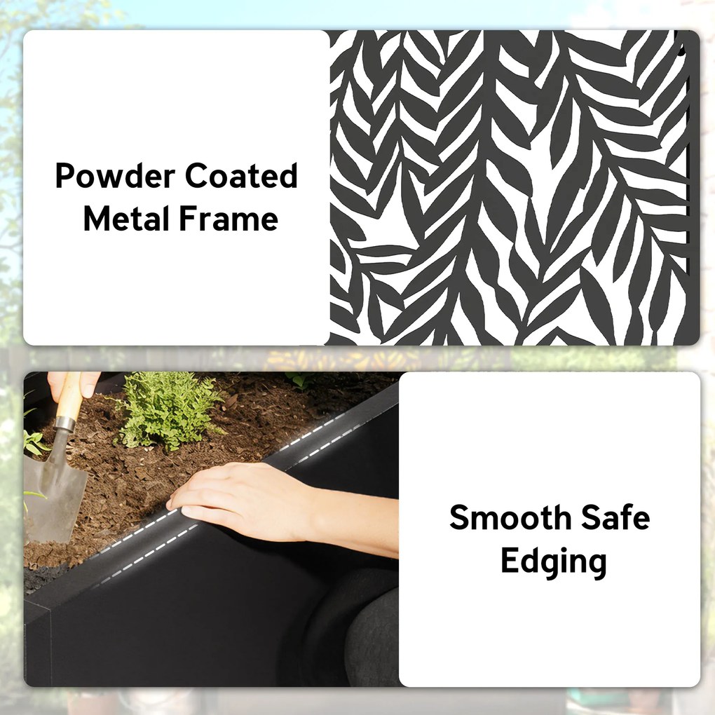 Outsunny Donica z osłoną wizualną Donica z kratką tropikalne motywy liści 61 x 23 x 113 cm Czarny | Aosom PL