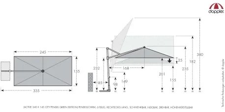 ACTIVE 240 x 135 cm - nowoczesny parasol z boczną nogą : Substancja Desen - 833