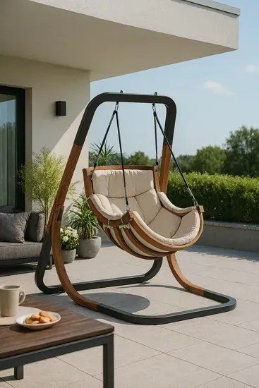 Beżowa nowoczesna huśtawka na balkon - Oreso 2X