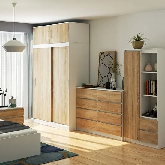 Szafa przesuwna z nadstawką biały + dąb sonoma A5-T04