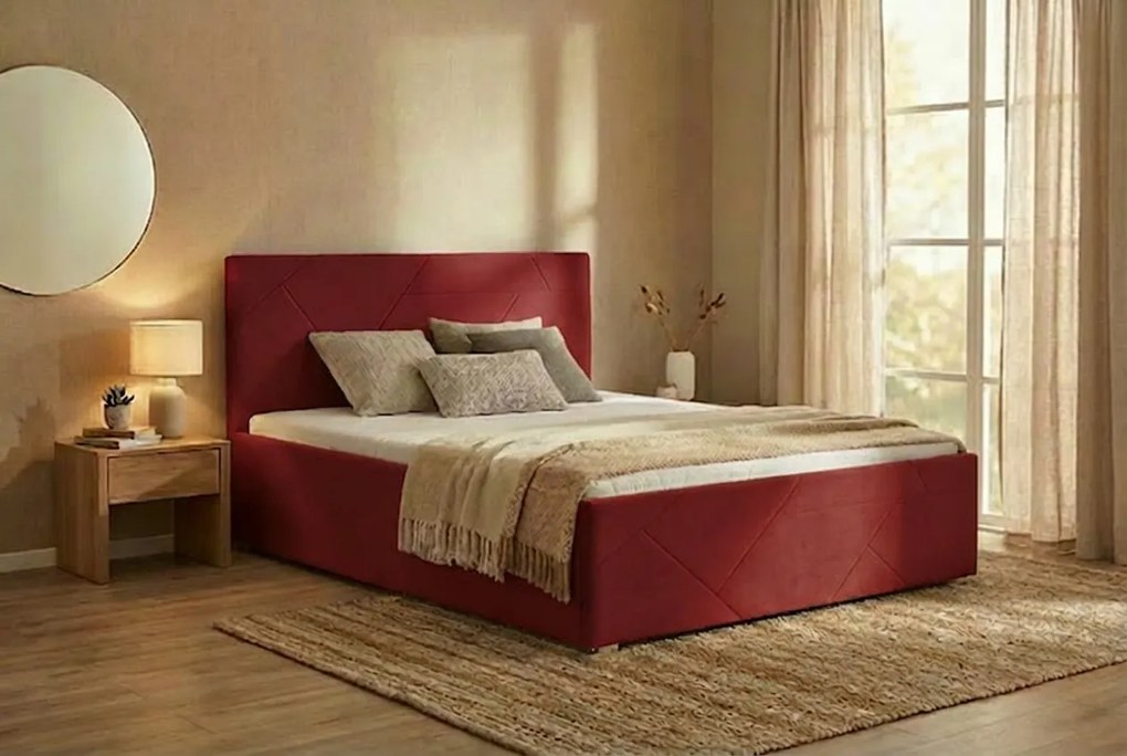 Łóżko TONY 160x200 cm Czerwony Z materacem
