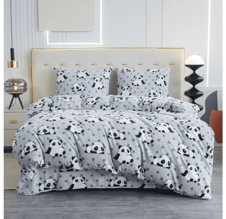 PrzytulneMieszkanie.pl PrzytulneMieszkanie.pl Pościel z mikropluszu PANDA szara Rozmiar pościeli: 70 x 80 cm | 140 x 200 cm