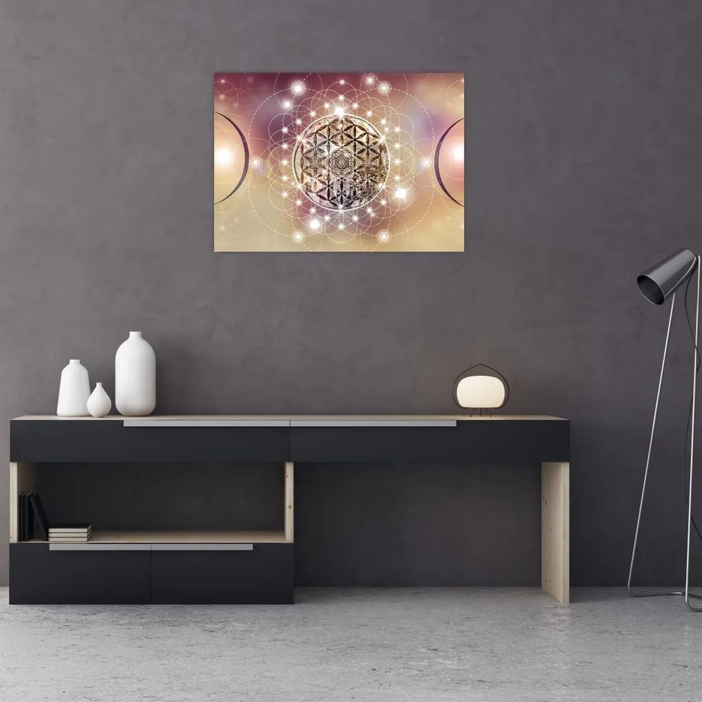 Obraz na szkle - Mandala z elementami (70x50 cm)
