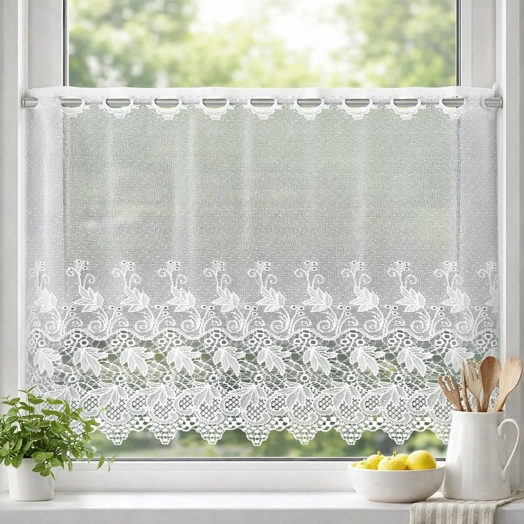 Zazdrostka żakardowa Winogron na metry biała - wys. 90 cm