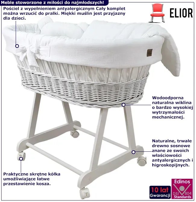 Biały kosz na rolkach A6-Z81