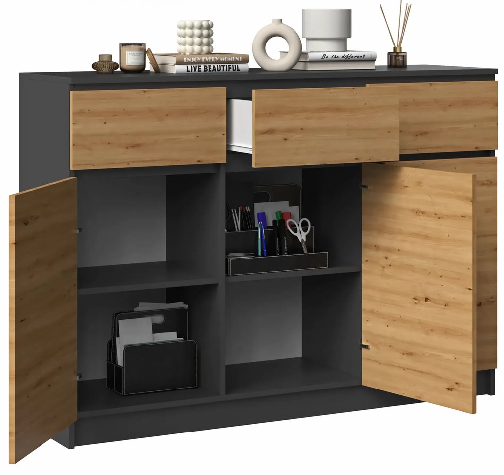 Industrialny zestaw komoda i szafa antracyt + dąb artisan B2-G07