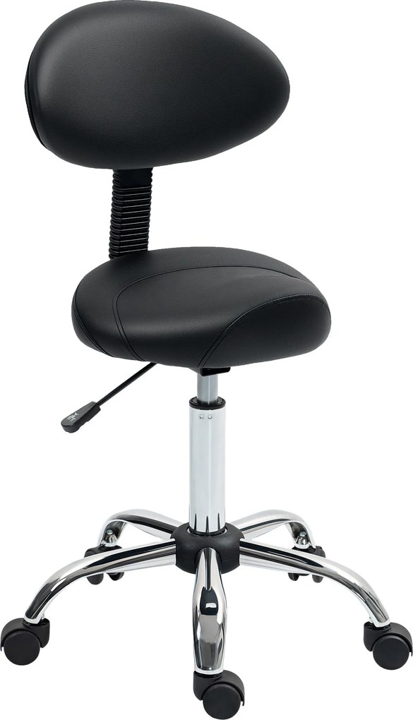 HOMCOM Hoker z regulowanym siedziskiem 51-67 cm i oparciem, do studia masażu, tatuażu, kliniki, SPA, Czarny