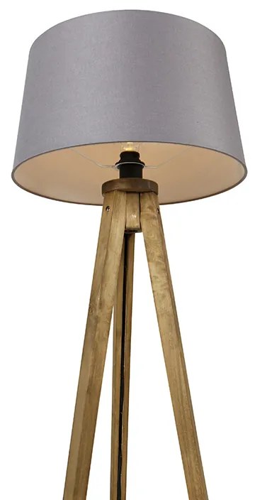 Rustykalna lampa stojąca na trójnogu z odcieniem z lnu w kolorze ciemnoszarym 45 cm - Tripod Classic Rustykalny / Vintage Oswietlenie wewnetrzne