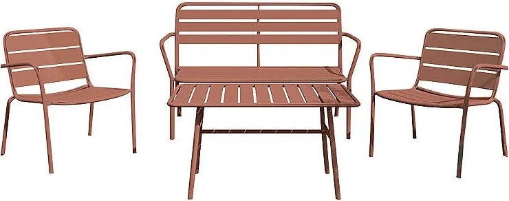 Zestaw mebli ogrodowych z metalu: ławka, 2 niskie fotele i stolik kawowy - Terakota - MIRMANDE marki MYLIA