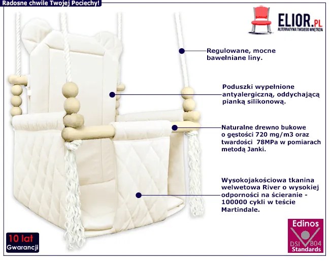 Szczebelkowa huśtawka dziecięca miś ecru F0-G19